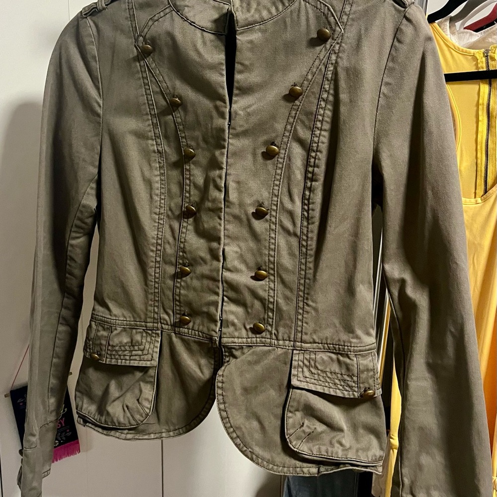 H&M Green Utility Jacket with Stand-Up Collar